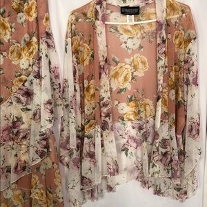 The Pyramid Collection Floral Sheer Set Cardigan and Skirt Ruffle Style Size 2X